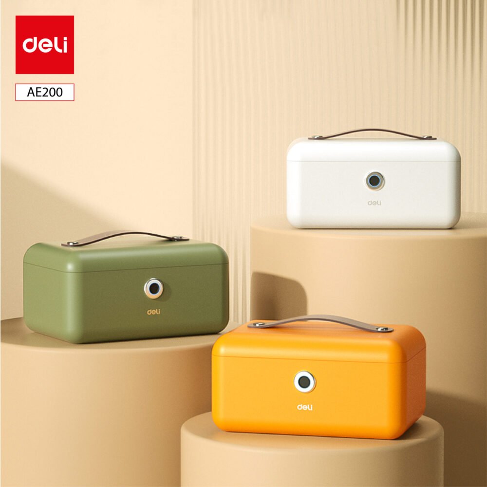 ديلي صندوق مجوهرات مبطن - حماية (بصمة-مفتاح) - 14*28*19 سم - أبيض/زيتي - AE200